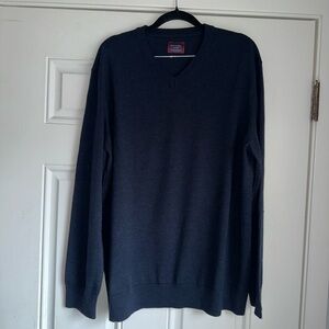 UNTUCKit Spitler V Neck Navy blue 100% Merino Wool‎ Sweater 40738 size xl